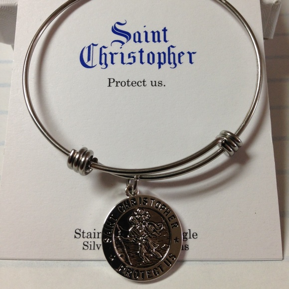 Saint Christopher Jewelry - Saint Christopher Silver Plated Charm Bangle